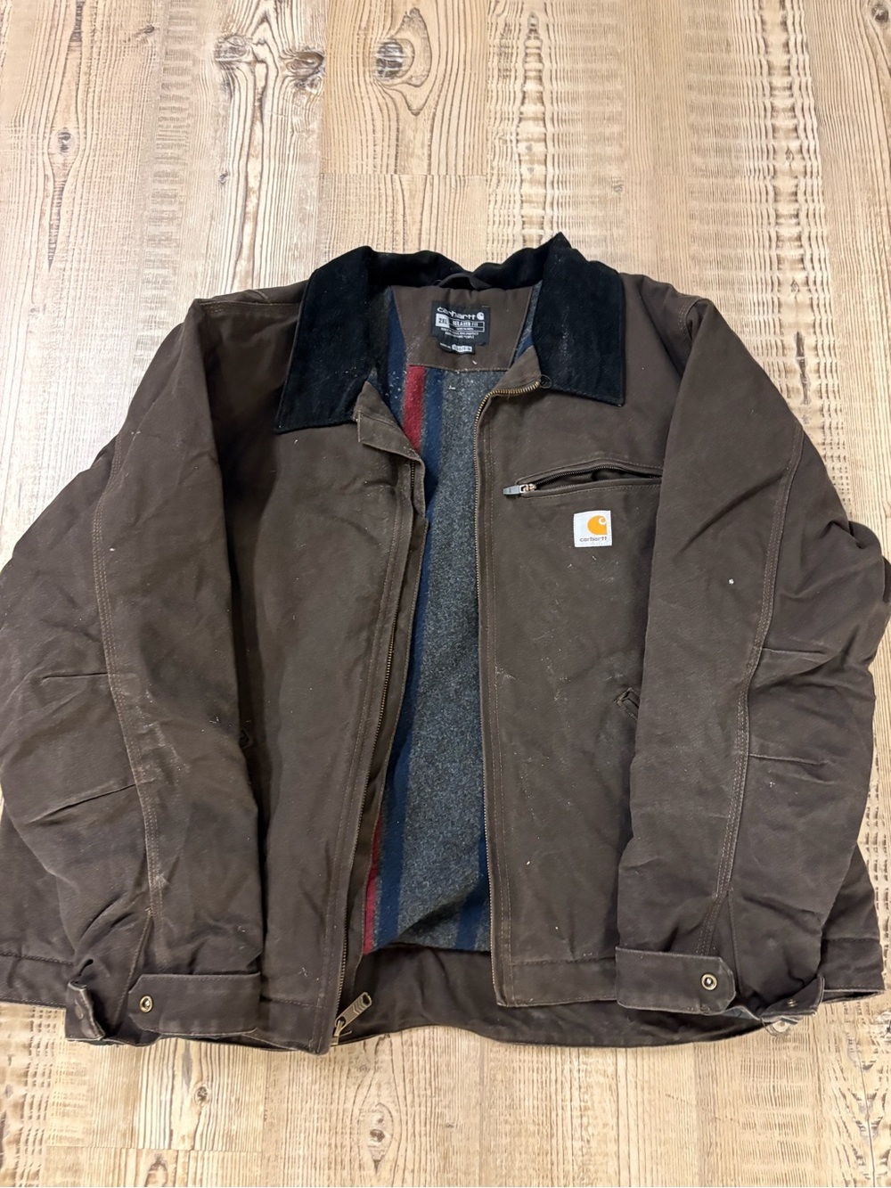 Carhartt Brown Canvas Military Field Jacket with Black Corduroy Collar